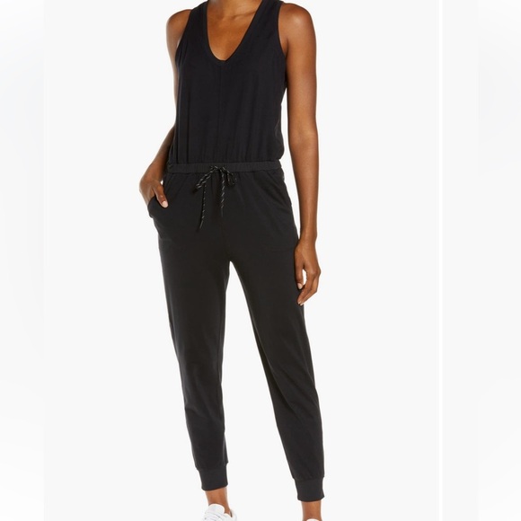 Zella Pants - Zella Live In Jogger Black Sleeveless V-Neck Jumpsuit Size Medium